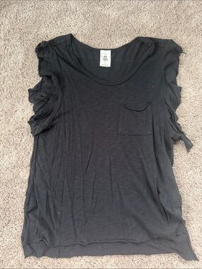 Free People Black Flutter Sleeve Pocket Tank